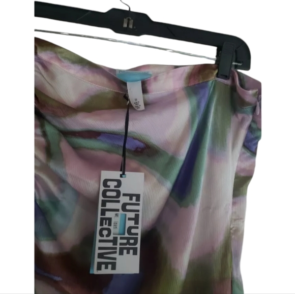 Future Collective Marbled Silk Curved Hem Midi Skirt - Picture 6 of 16